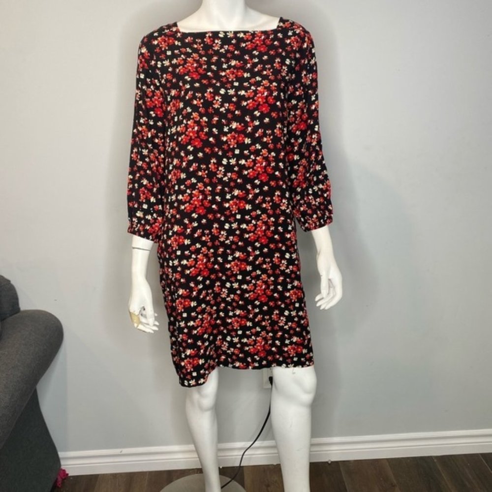 GAP M Black floral Red Yellow 3/4 sleeve Pockets